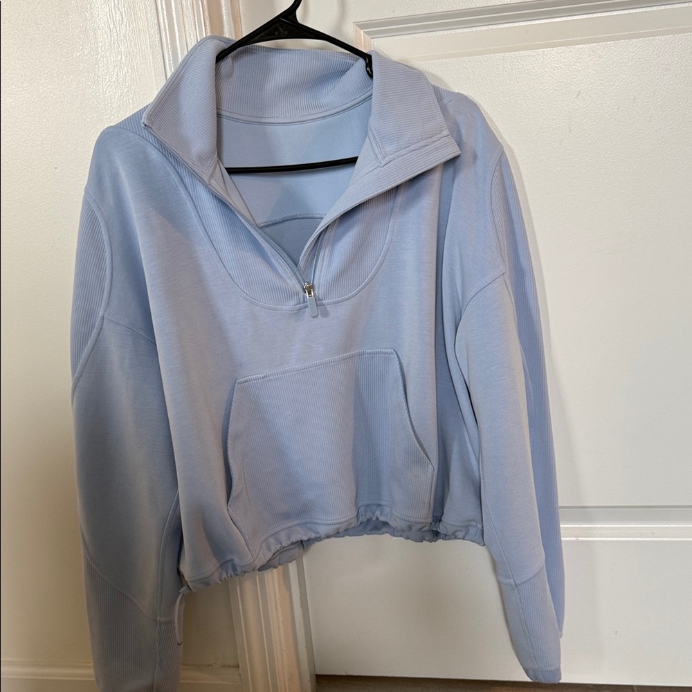 Lululemon Brushed Softstreme Ribbed Half Zip in Baby Blue